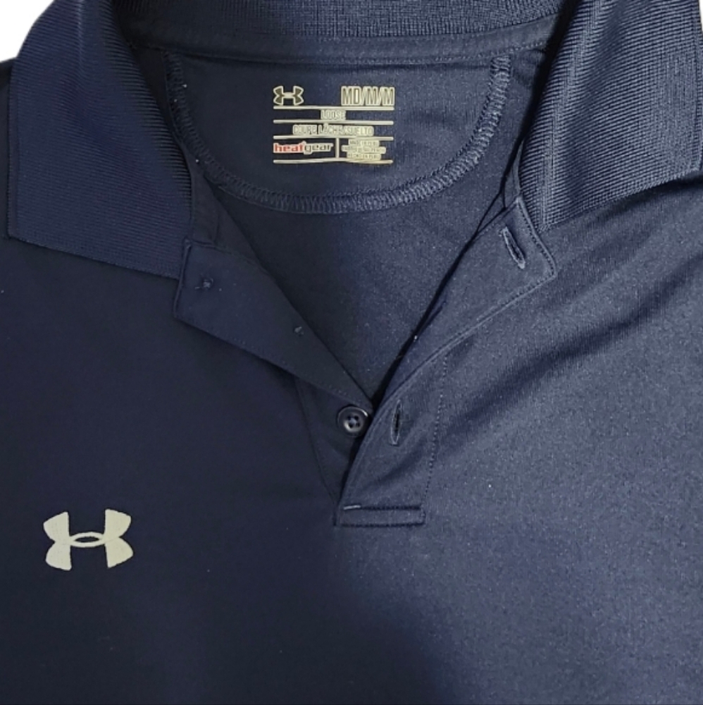 Under Armour  Men's M   Polo   Moisture Wicking   Shirt   Navy Blue - Picture 4 of 9